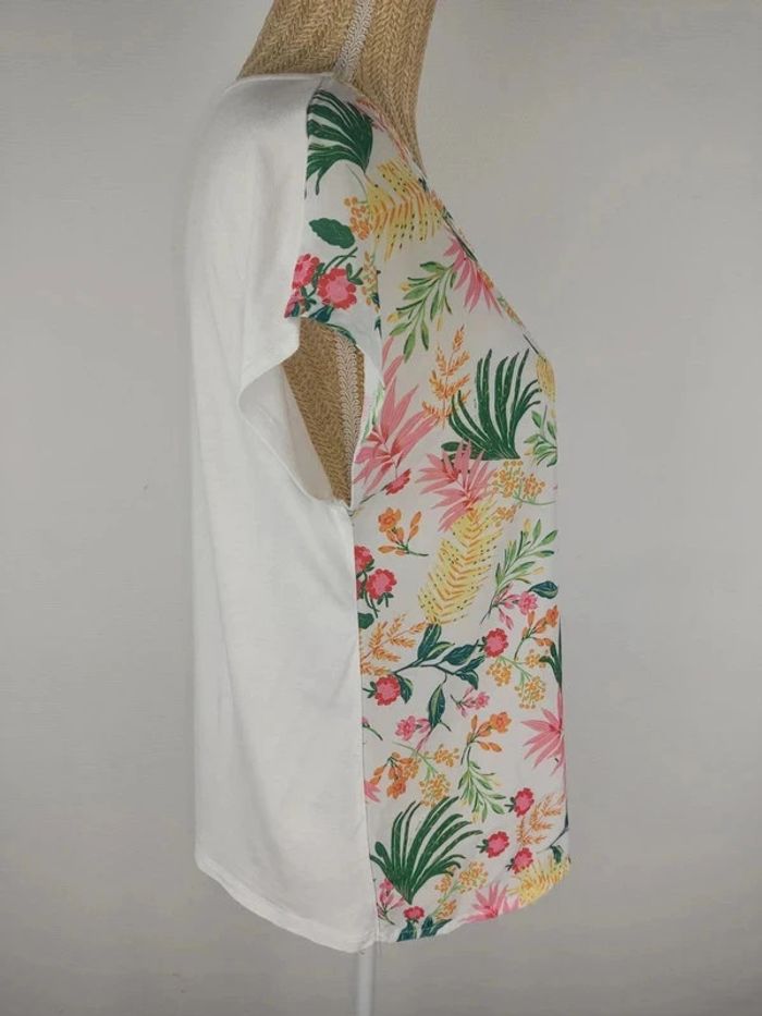 Blouse manches courtes blanche motifs fleuris colorés taille S Camaïeu - photo numéro 3