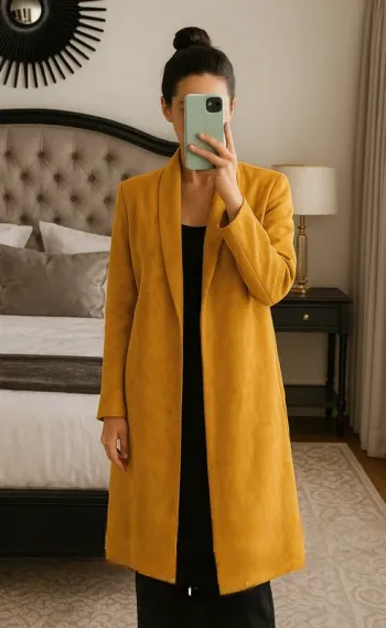 Veste / manteau long daim Zara moutarde