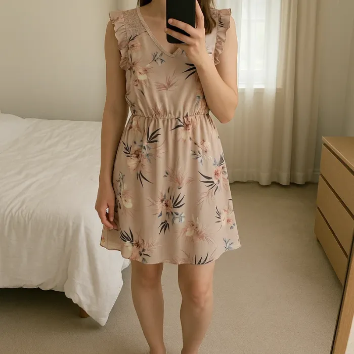 Robe beige fleurie - Only - Taille 38