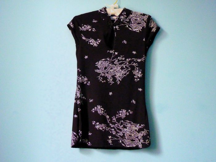 Tunique Femme col mao cache cache 38 M noir fleur dragon TBE - photo numéro 4