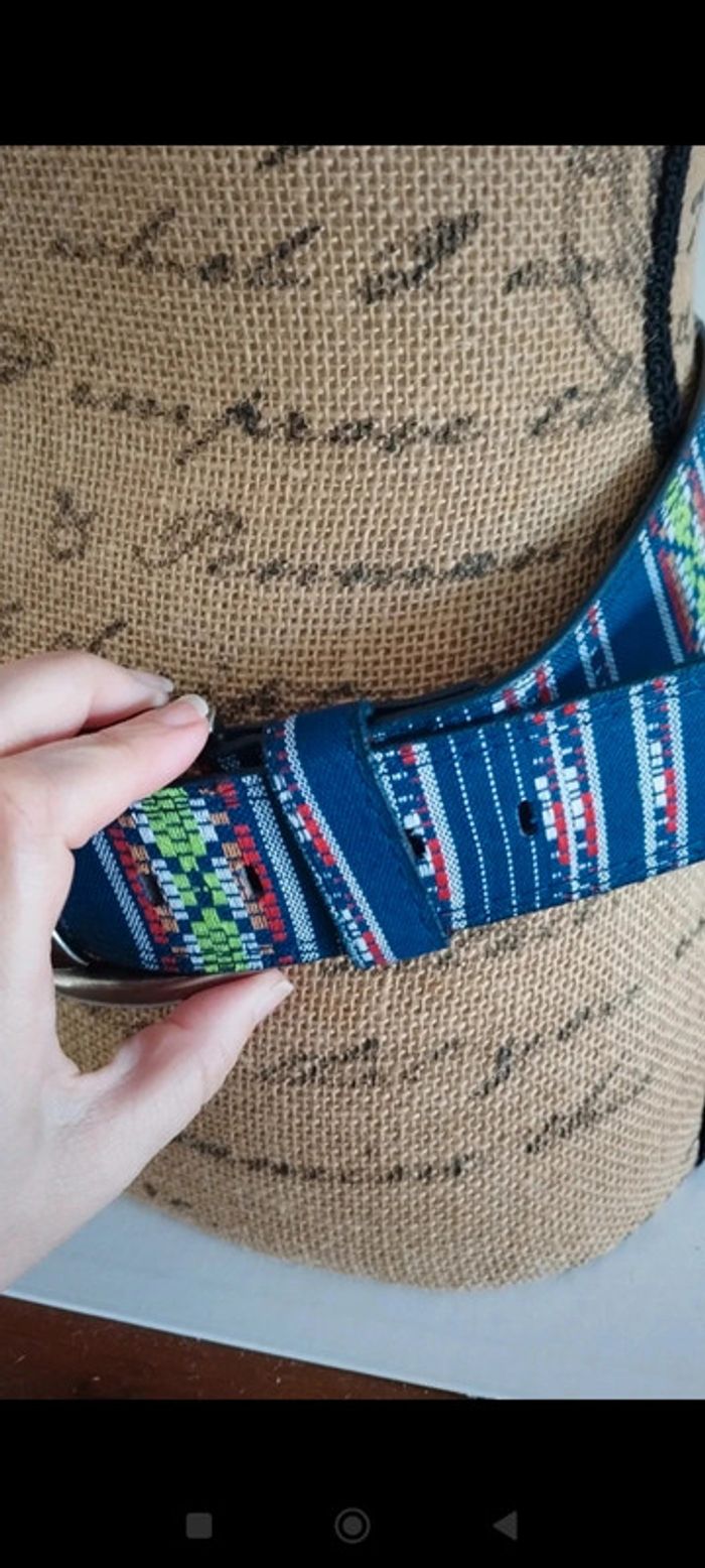 Ceinture bleu avec motifs colorés 95 cm - photo numéro 5