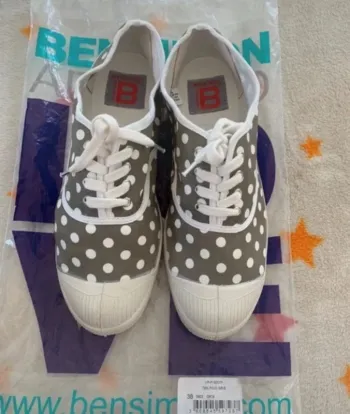 Tennis Bensimon neuves T38 gris clair à pois blancs – baskets femme tendance