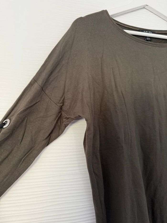 Pull fin t-shirt manches longues kaki uni basique avec noeuds sur les manches - photo numéro 2