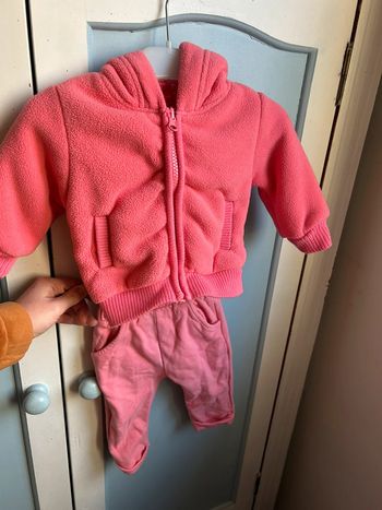 Ensemble gilet et jogging , fuschia , 3 mois