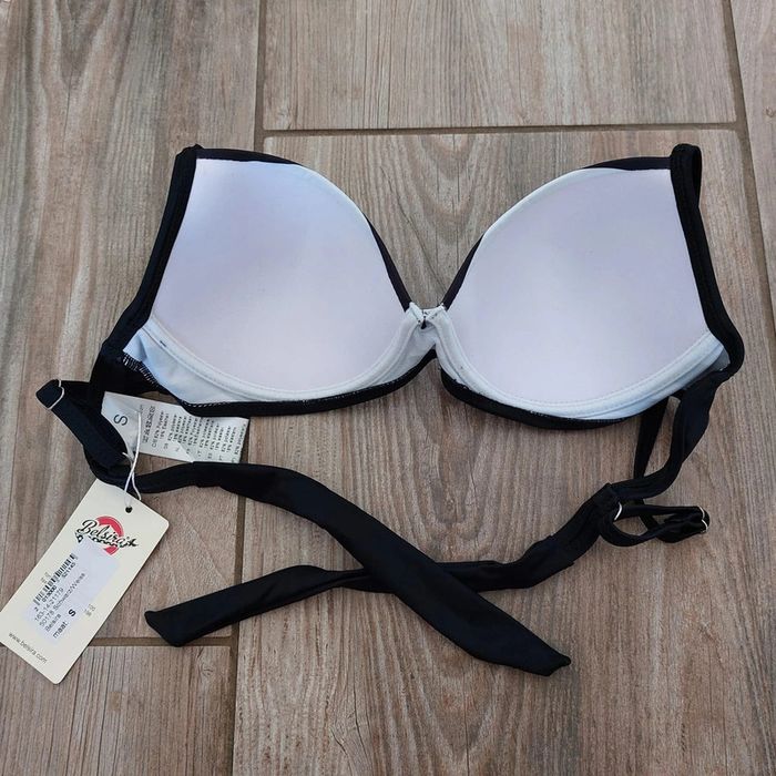 Haut de maillot de bain noir et blanc à bretelles et noeud pour le dos - Taille S Belsira - photo numéro 2