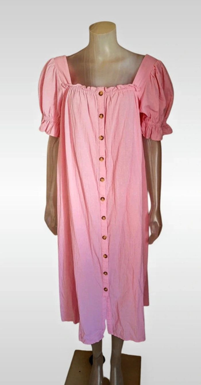 Robe chemise 100% coton rose pâle avec manches courtes froufrous. 42/44. Neuve - photo numéro 4