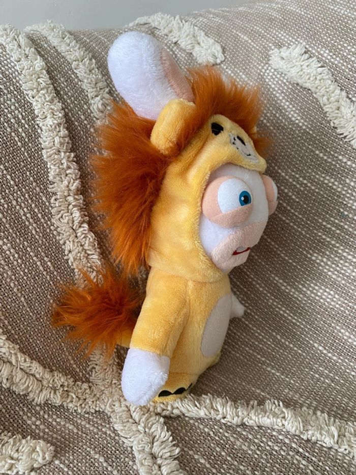 Peluche doudou 26cm lapins cretins lapin blanc déguisé en lion jaune orange Très bon état - photo numéro 2