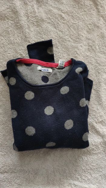 Okaidi pull épais marine à pois 8 ans