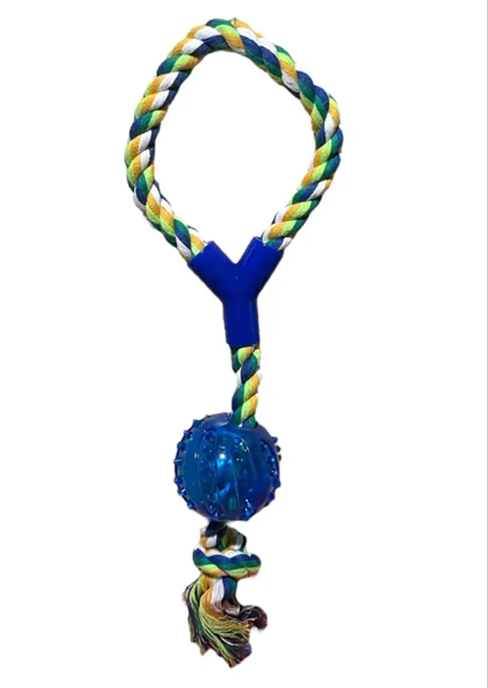 Jouet pour chien JK Animals en corde tressée multicolore + balle de mastication bleu 41 cm Neuf