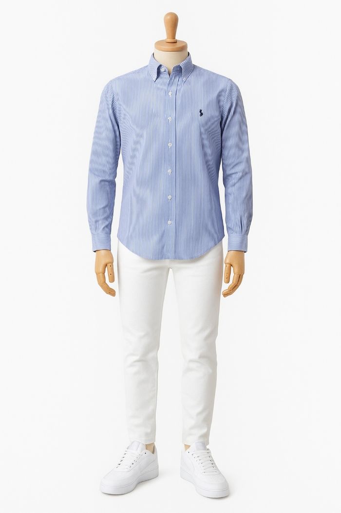 Ralph Lauren Chemise ML T2XL /TFr44/Big 2X-Rayures Bleu Roi &Blanc-Coupe Slim Fit-100%Coton - photo numéro 2