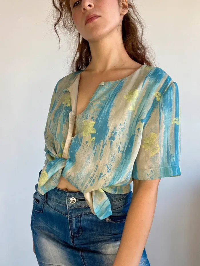Chemisier vintage à motif manches courtes taille M/L 🍋 - photo numéro 2