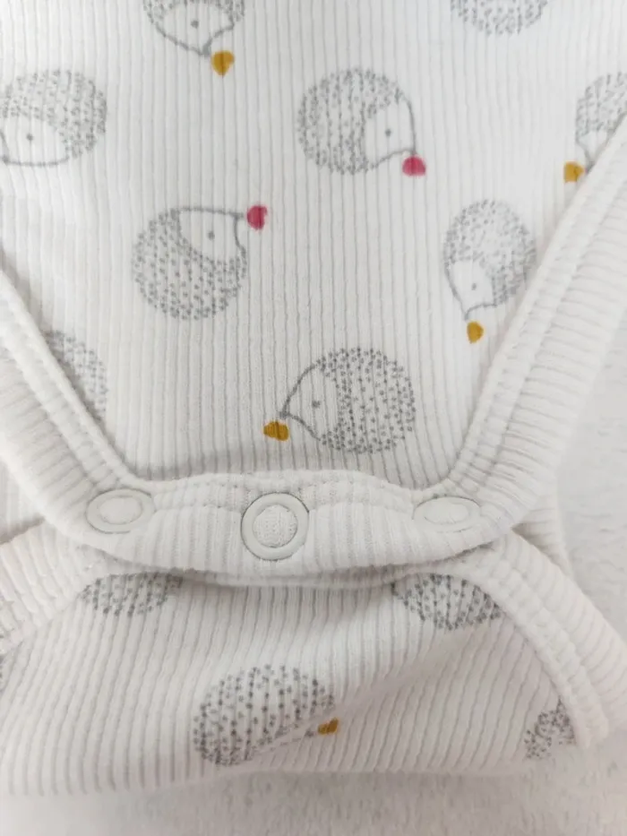 Mignon body côtelé blanc motifs hérissons bebe fille ou garçon automne hiver Obaibi 9 mois - photo numéro 3