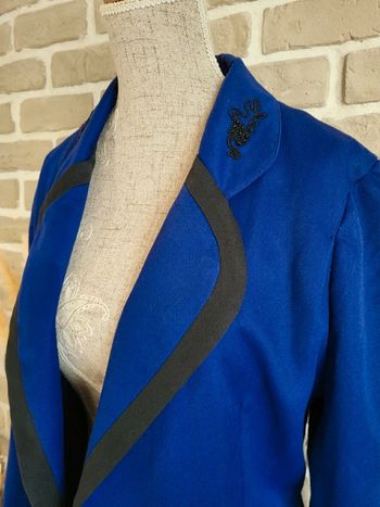 Veste longue Vintage fabriquée en France - Perles et broderies bleu & noir