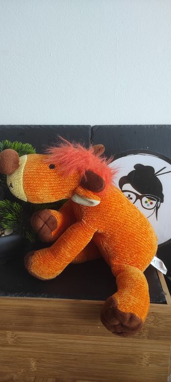 peluche renard chien orange marron jaune roux laine