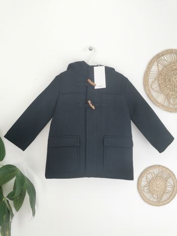Manteau bleu marine Duffle coat à capuche en laine Mango 2/3 Ans