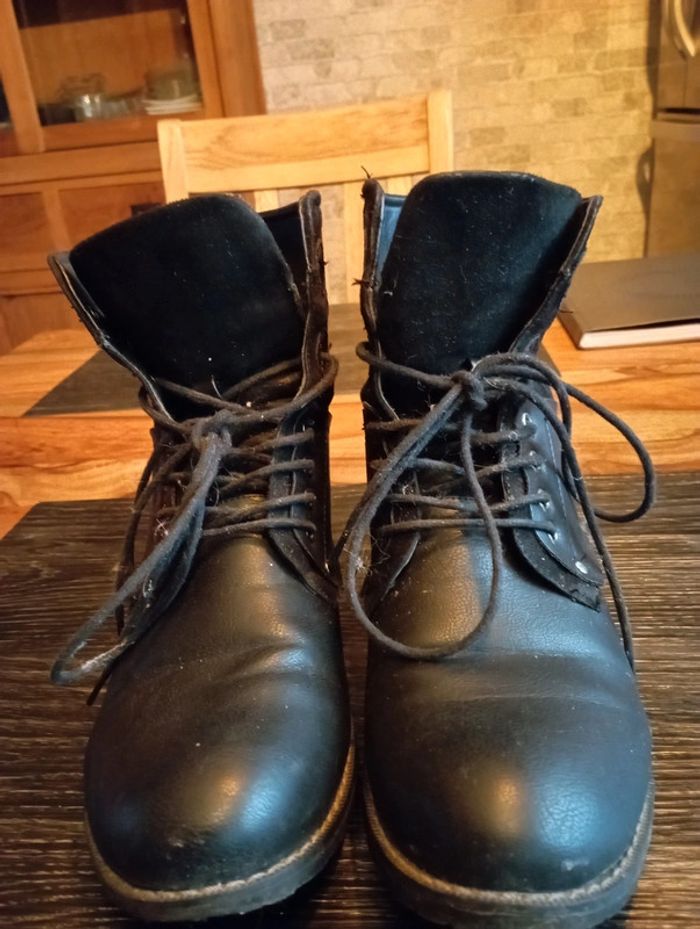 Bottines bi matière noires à lacets - photo numéro 3