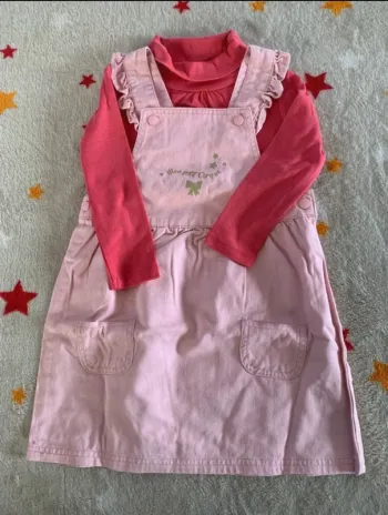 Ensemble Robe Salopette & Sous-pull Vertbaudet et Tissaïa Rose et Fuchsia 3A
