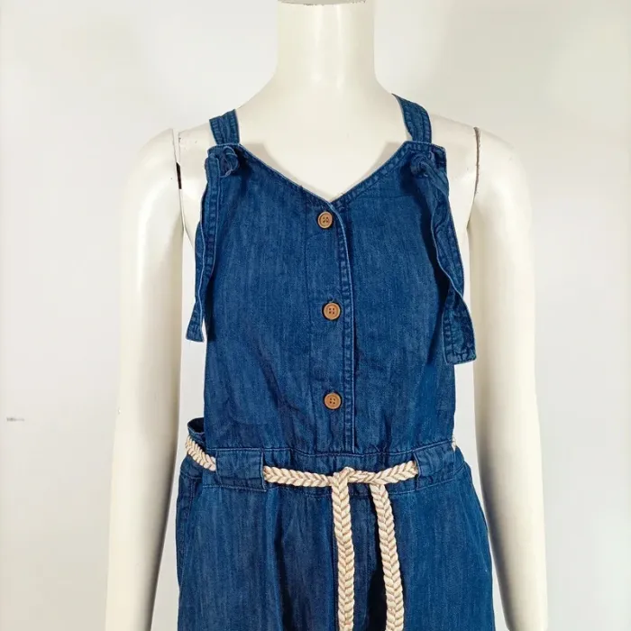 Salopette en jean bleu sans manches - ceinture corde - dos nu Taille M/L A396 - photo numéro 2