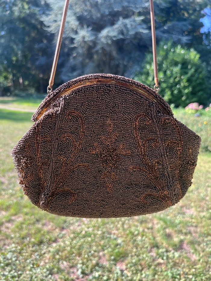 Petit sac  bronzé / marron en perles De Beynal années 1960/1970 - photo numéro 7
