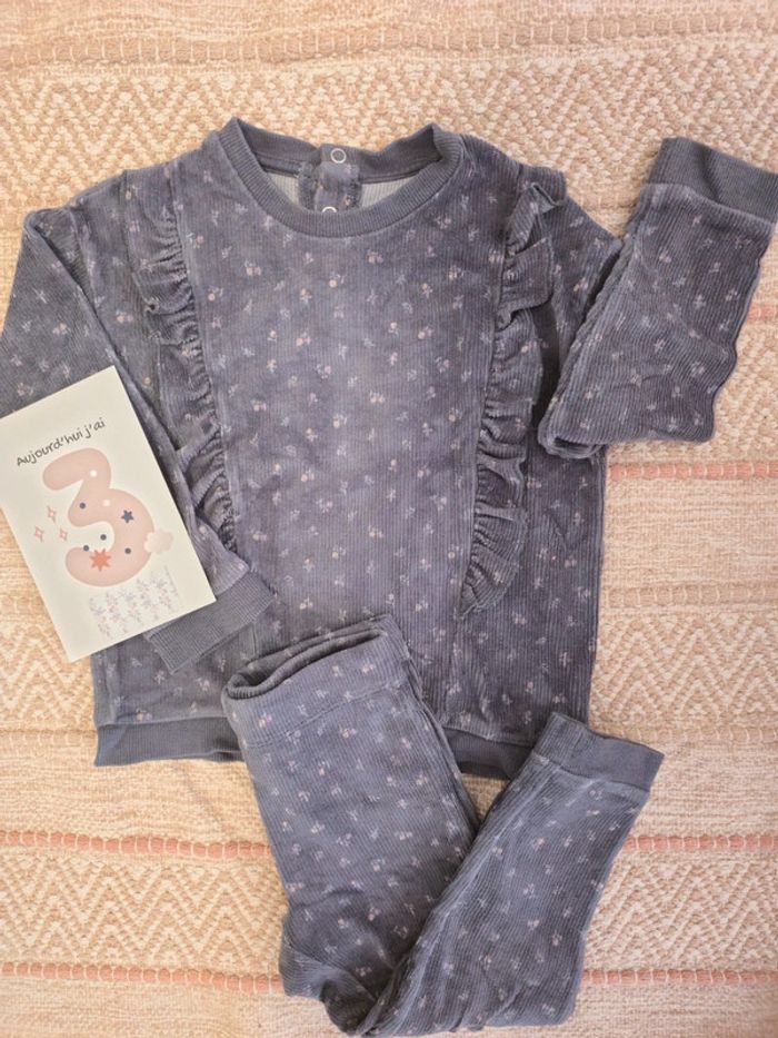 Pyjama velours côtelé gris motif liberty kiabi 36 mois 3 ans