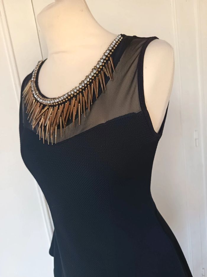 💎 débardeur long chic péplum noir taille M 38 l 40 voile transparent et collier intégré sexy chic - photo numéro 6