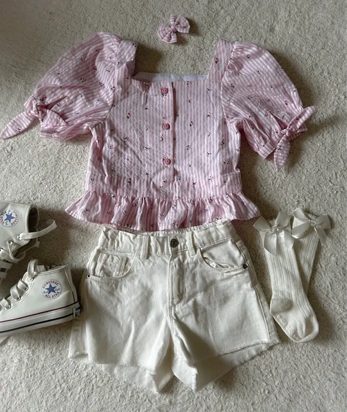 Blouse créatrice romantique manches bouffantes 7 ans - photo numéro 2