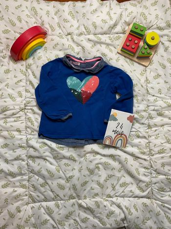 teeshirt manches longues bleu imprimé coeur devant 24 mois du pareil au même