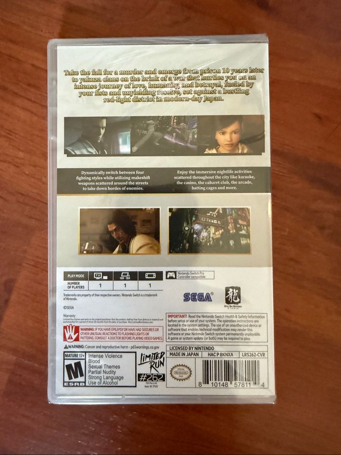 LRG#262 Yakuza Kiwami Jeu Nintendo Switch NEUF sous blister Limited Run #262 - photo numéro 2
