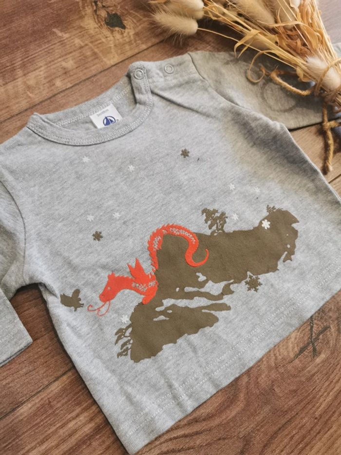 🌺Petit Bateau Pull manches longues gris dragon 3mois bebe garçon 60cm - photo numéro 2