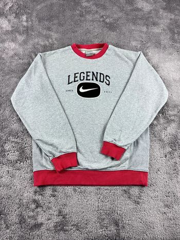 Sweat Nike logo brodé vintage rare gris et rouge Taille S