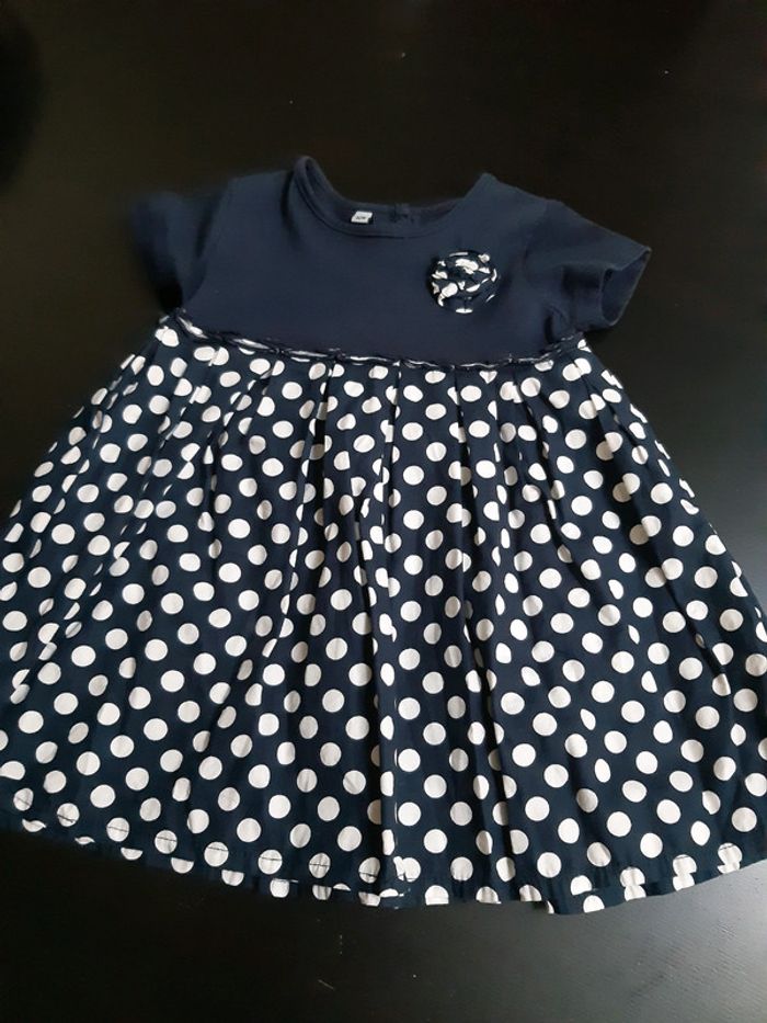 Robe bleu marine pois bébé fille 12 mois neuve