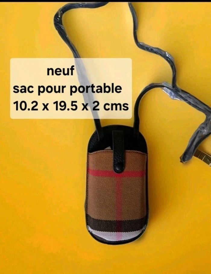 Sac pour portable + CB a porter en bandoulière Cuir + toile