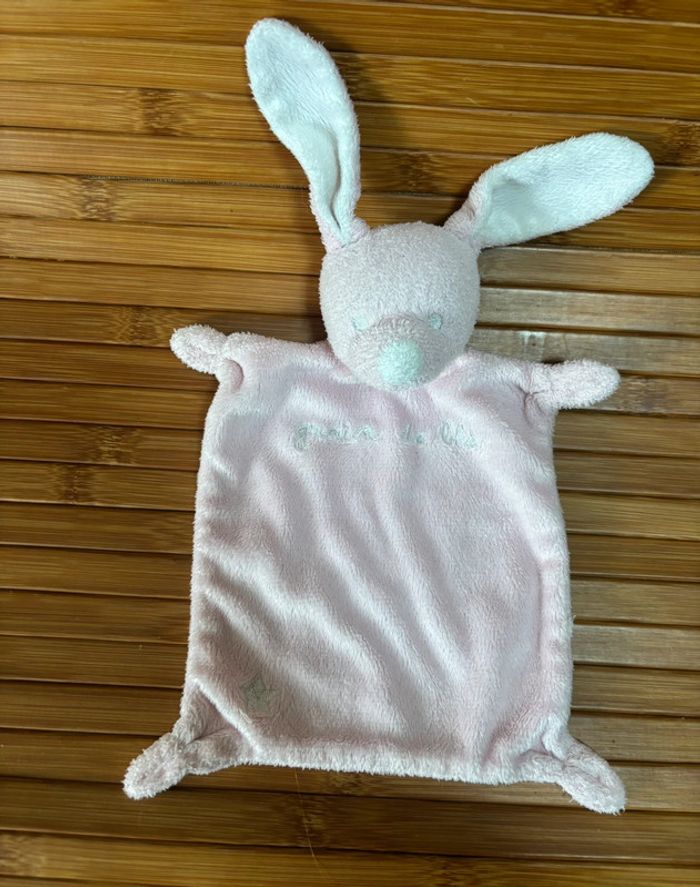 Doudou plat lapin rose blanc grain de blé - photo numéro 2