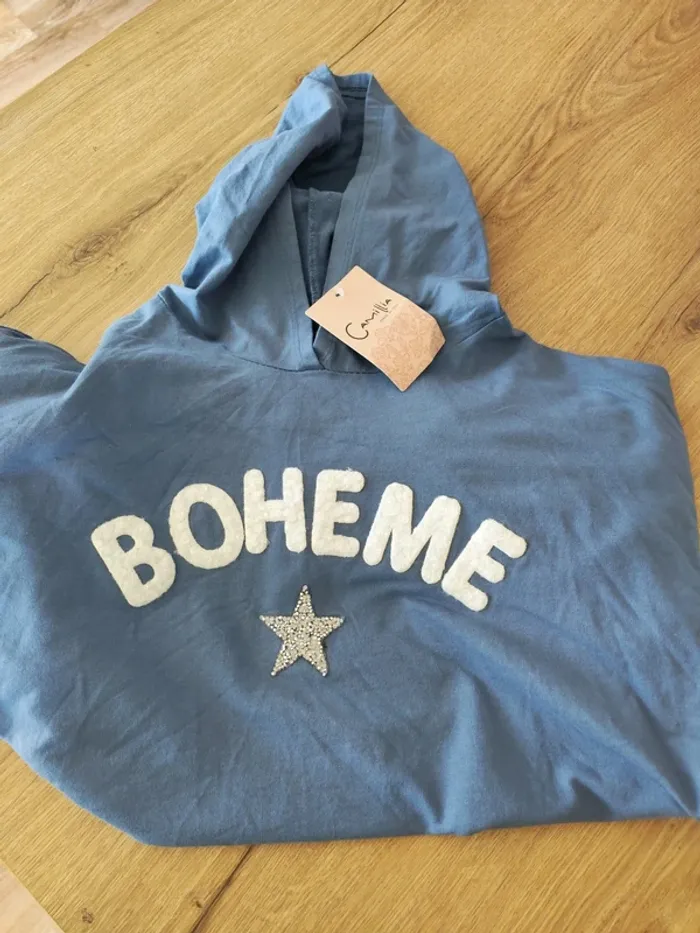 Sweat à capuche Camillia bleu Boheme – Made in Italy – Taille unique - photo numéro 5