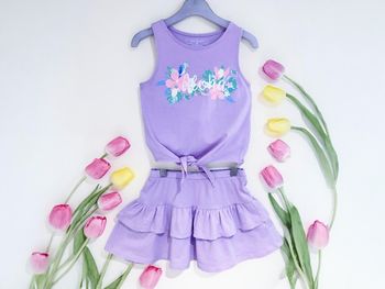 ENSEMBLE 2P FILLE MOTIF FLASHY & PAILLETÉ FLEURS & OISEAUX DÉTAIL VOLANTS 5/6A