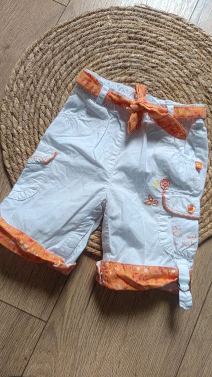 Short blanc et orange Petit Kimbalou 12 mois - photo numéro 2