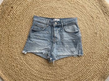 Short bleu en jean avec perles 34 Mango