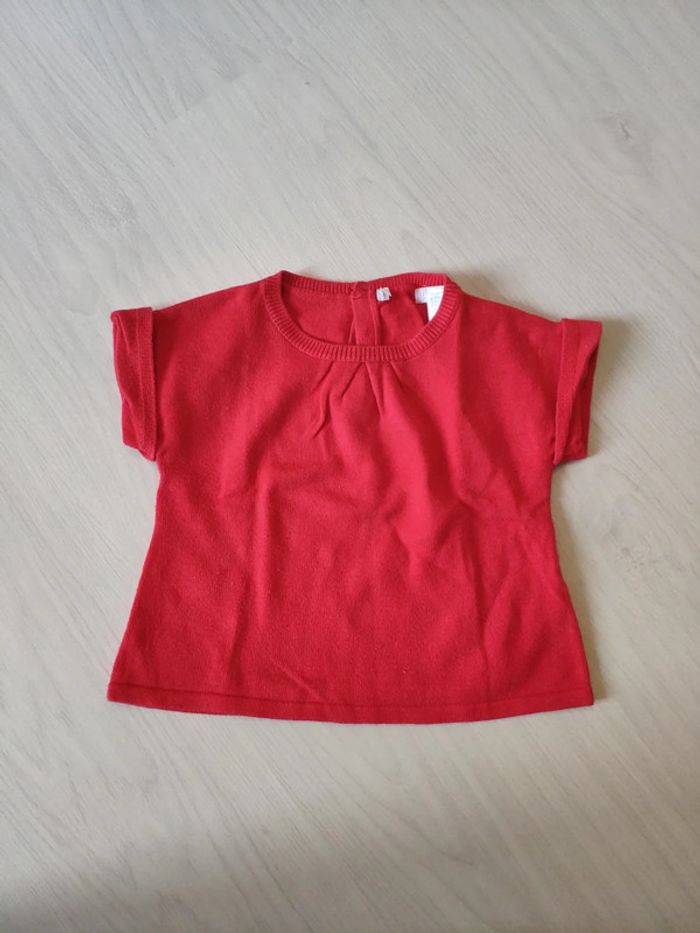 Pull fin sans manche rouge Obaibi 12 mois