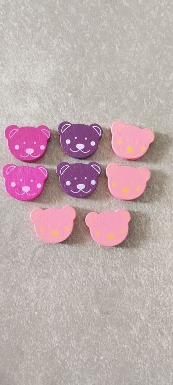 Lot de perles en bois ours rose x8