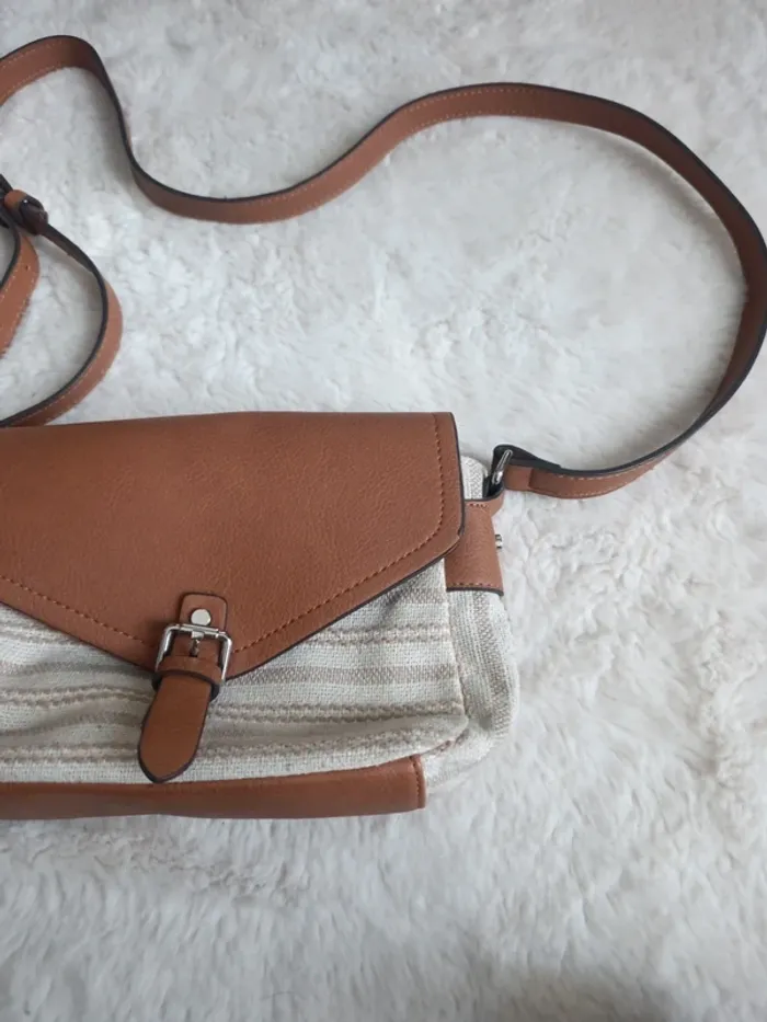 Sac bandoulière toile rayures marron - photo numéro 2