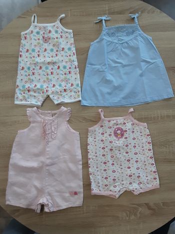 Lot de 3 barboteuses + 1 robe 12 mois