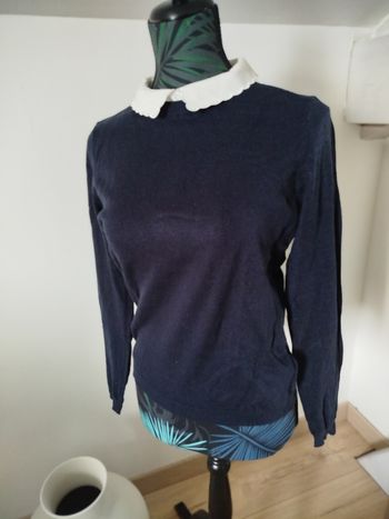 Pull marine col blanc Kiabi M 38