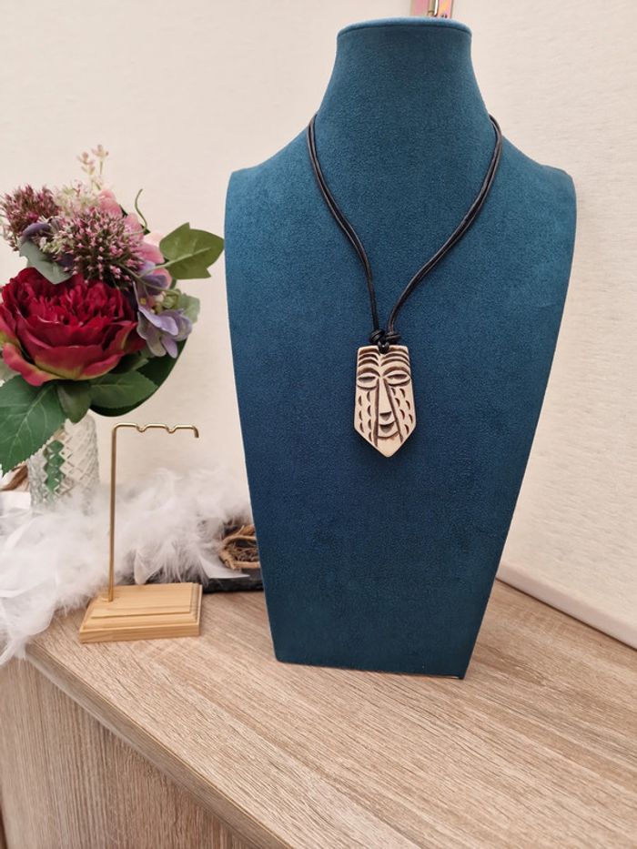 Collier Africain Maori Cuir Noir - photo numéro 2