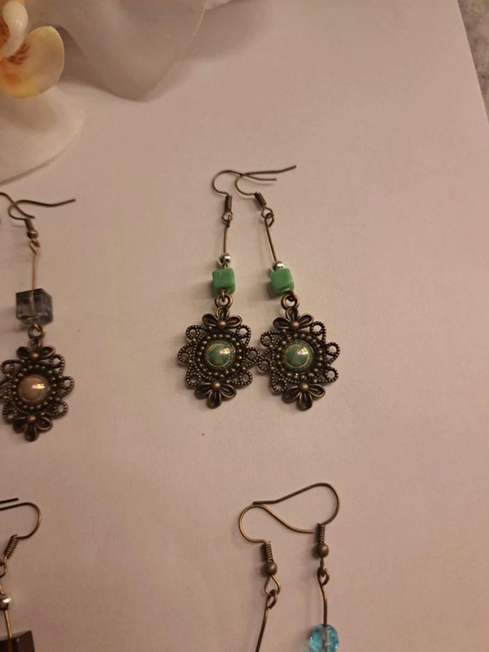 Lot de boucles d'oreilles pendante multicolore bronze - photo numéro 4