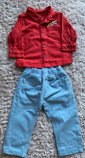 Ensemble chemise rouge et pantalon élastique Boîte à Malices 6 mois