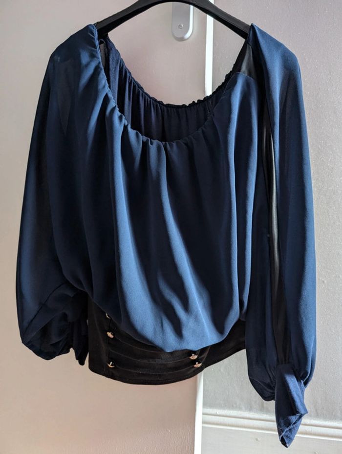 Blouse manches longues bicolore - photo numéro 2