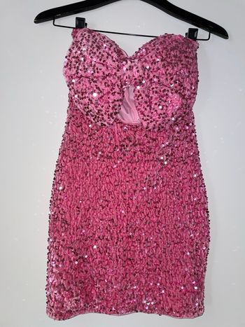 Robe bustier rose à sequins avec nœud festive XS