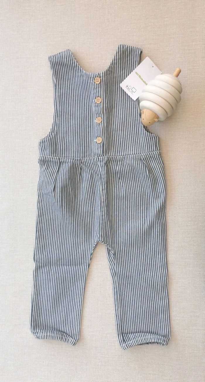 🌼Salopette neuve étiquetée Vertbaudet 2 ans coton mixte rayures marine/écru 🌊