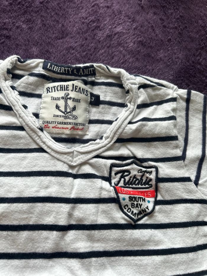 T-shirt en coton Ritchie Jeans rayé marine et blanc taille 3ans. - photo numéro 2