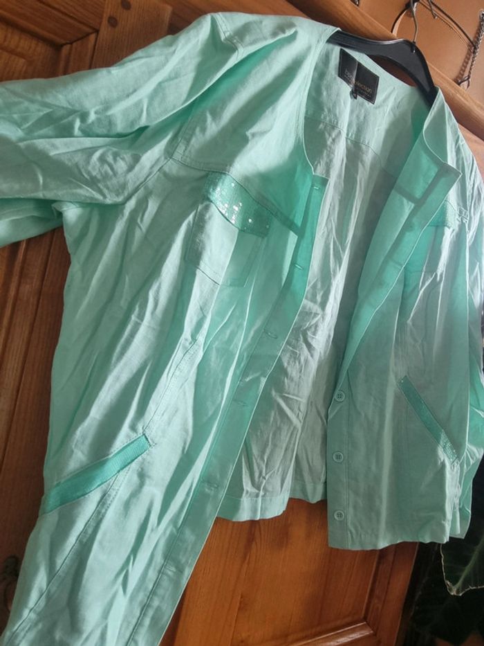 Ensemble lin bon prix collection robe et veste vert anis 46 48 - photo numéro 6